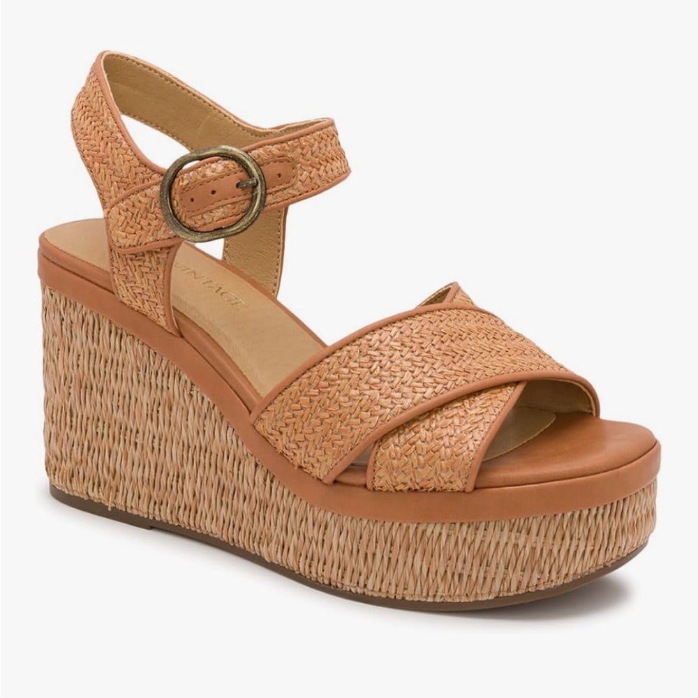 Crown Vintage - Kehra Women's Tan Wedge Sandals - DK Natural Upper/Natural